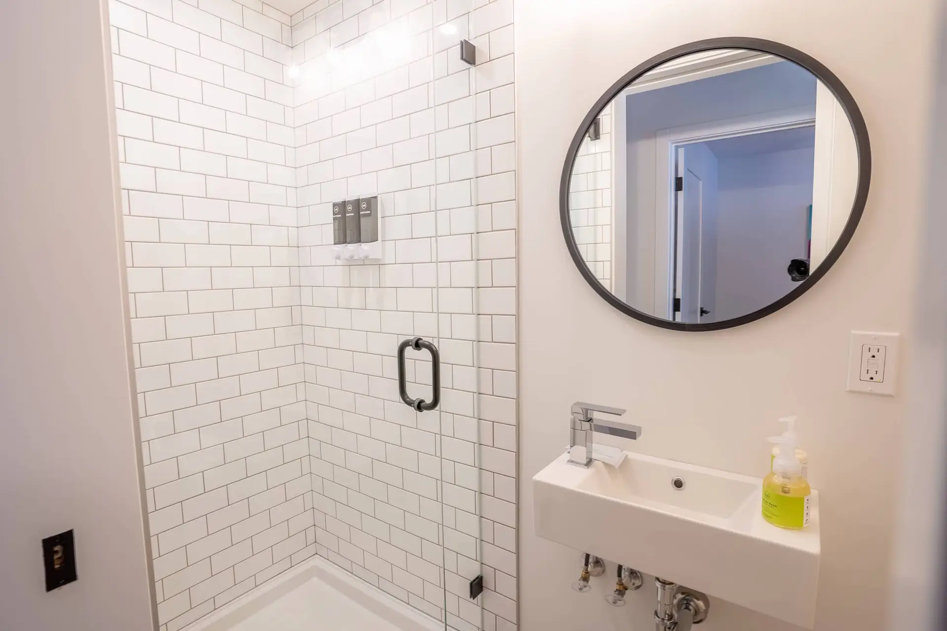 Modern bathroom in Basecamp Resorts Revelstoke one bedroom suite with subway tile shower