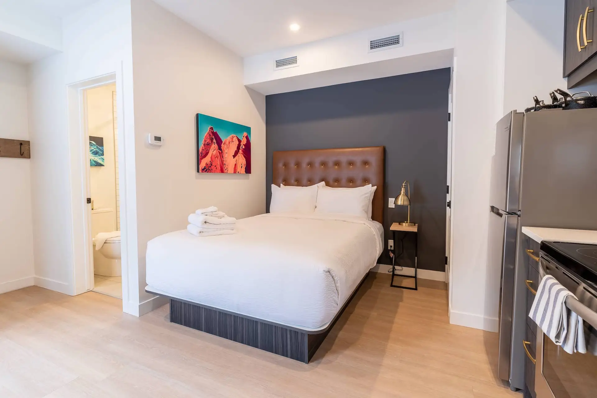 Basecamp Resorts Revelstoke micro studio with queen bed and kitchenette