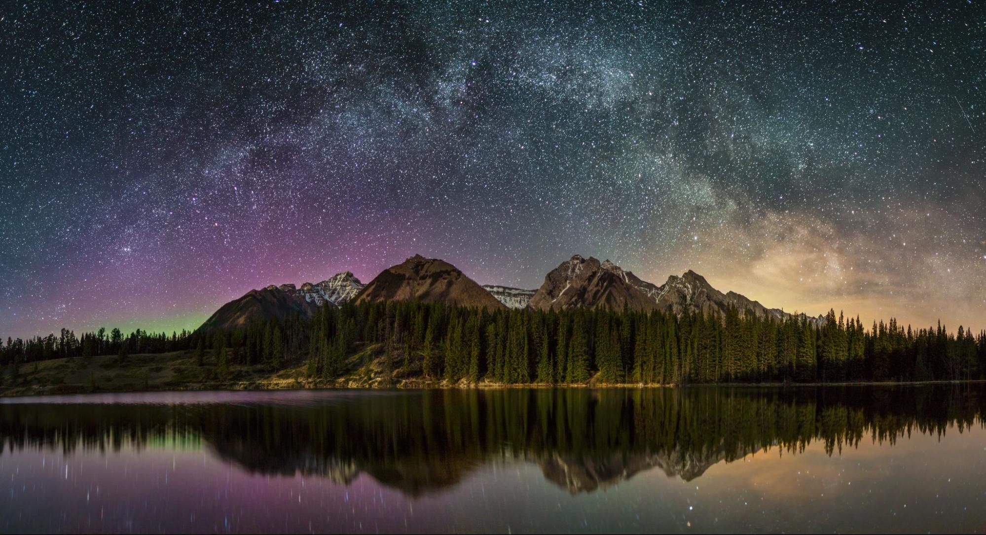 Northern Lights and Star-Filled Sky Above Banff National Park