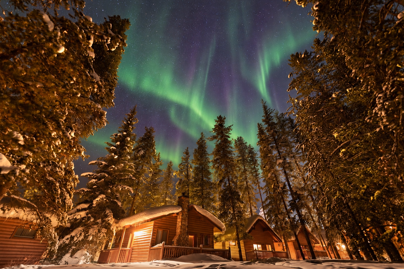 Northern Lights Above Baker Creek by Basecamp, Lake Louise, Alberta
